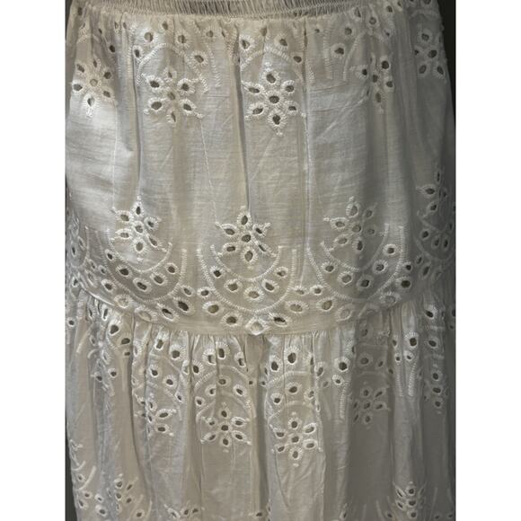 Meadow Rhodes Dress Womens Sm White Embroidered Floral Eyelet Puff Sleeve Maxi - Picture 5 of 7
